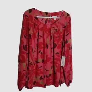 Liz Claiborne Top Damen 2X Karriere rot rosa Blumen Bluse neu mit Etikett - Bild 1 von 9