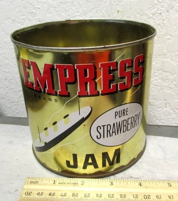 Vintage Empress pure strawberry jam empty tin, no lid, great colorful graphics - Image 1 of 4