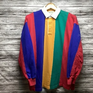 Vintage St. John’s Bay Rugby Shirt Multicolor Large Striped Long Sleeve Polo 90s - Picture 1 of 10