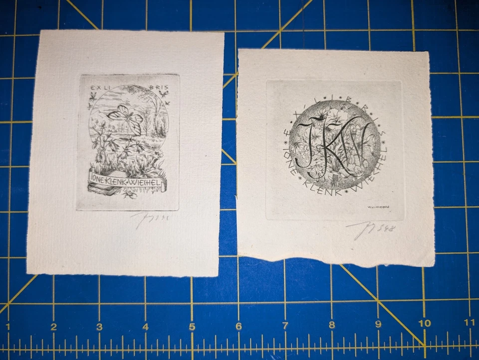 2 signed prints Ex libris by Vitezslav Fleissig (Artist) bookplate Foto 1 de 1