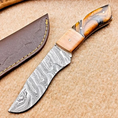 Cuchillo desollador de acero Damasco hecho a mano | 8,0" | Full Tang, funda de cuero IT-2519 Foto 1 de 4