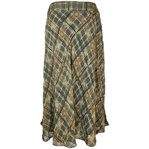 Jones New York Sheer Overlay Silk Midi Skirt Womens 10 Plaid Preppy Academia 90s - Picture 1 of 7