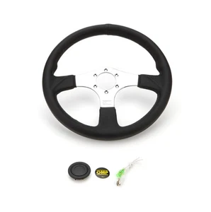 OMP ASSO Steering Wheel 350mm Flat 3-Spoke Black Leather Grip Steel Chrome - Picture 1 of 1