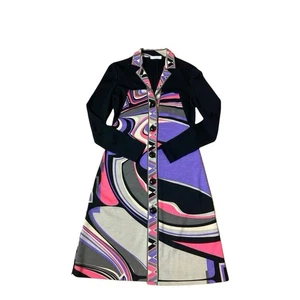 Emilio Pucci Dress Wool Long Cardigan Collared Geometric Marble Purple Pink Gray - Picture 1 of 10