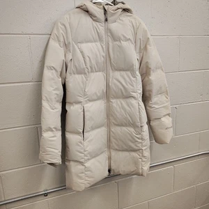 Eddie Bauer Women Mid-Length Cream Puffer Coat Jacket Down XS Extra Small - Picture 1 of 12