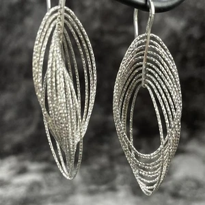Sterling Silver Etched Cascading Hoop Dangle Earrings ITALY JCM - Picture 1 of 7