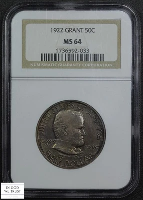 1922 Grant Commemorative Silver Half Dollar 50C NGC MS 64 - Image 1 of 4
