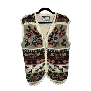 Chaleco Suéter Tejido Floral Vintage Colección Privada por Carolina Colores L - Imagen 1 de 7