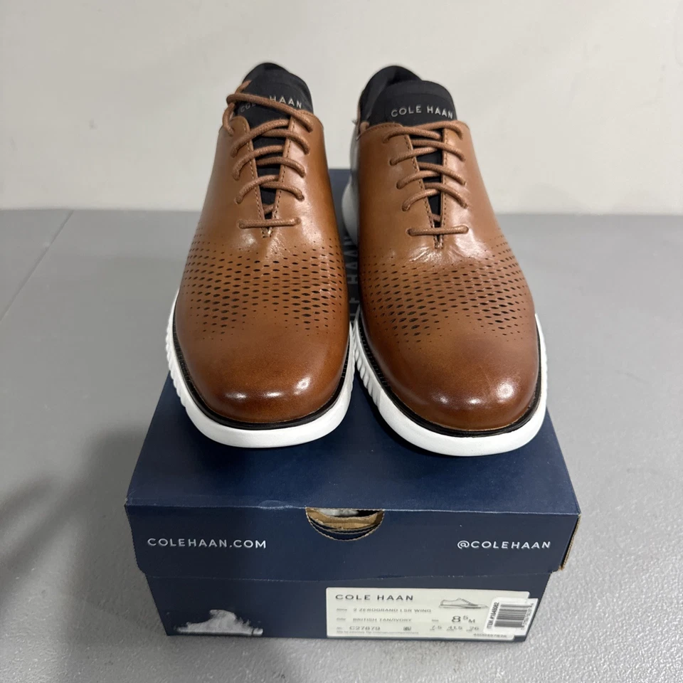 Sz 13 Men's Cole Haan 2 Zerogrand Leather British Tan Ivory Oxford C27879