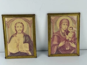Par de Iconos Ortodoxos Jesucristo y Virgen María con Niño Vintage 12x18 cm - Imagen 1 de 9