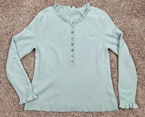 Sundance Edwina Salbei Langarm Pullover Knopf Rüschen Wolle Kaschmir Gr. M/L - Bild 1 von 6