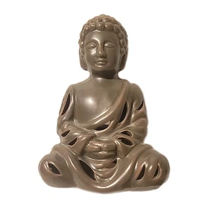 Sitting In Meditation Buddha Bronze-Tone Ceramic Statue Figurine  6” Tall Relax - Foto 1 di 9