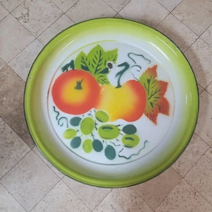 Grande piatto metà secolo GRANITO 16" rotondo vassoio smaltato frutta macedonia anni '50 - Foto 1 di 4