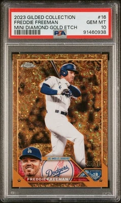 2023 Topps Gilded Collection Freddie Freeman Gold Mini-Diamond Etch /50. PSA 10. - Image 1 of 2