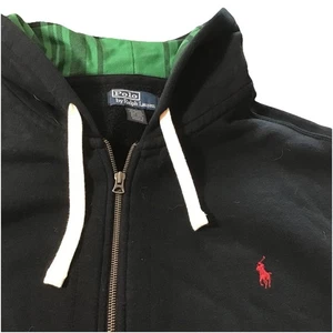 Polo Ralph Lauren Jacket 3XB Big Black W/ Green Plaid Hood Lining Full Zip - Picture 1 of 11