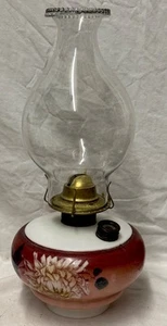 Antique Hand Painted Floral Milk Glass Medium Font Oil Lamp Eagle Burner - Picture 1 of 18