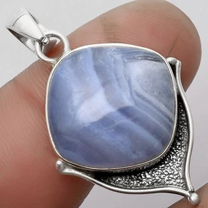 Natural Blue Lace Agate South Africa 925 Sterling Silver Pendant Jewelry P-1393 - Picture 1 of 5