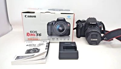 Canon EOS Rebel T6 DLSR Camera W 18-135mm 3.5-5.6 IS STM Lens  Battery Charger - Image 1 of 4