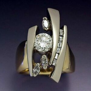 Rings Yellow Gold Artificial Sapphire Women Wedding Rings Sz 6-10 Plated White