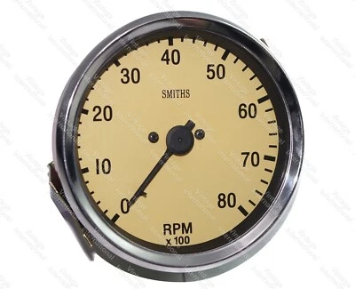 Classic Car Smiths Replica Tachometer 80 RPM x100 Black & Magnolia Finish - Image 1 of 4