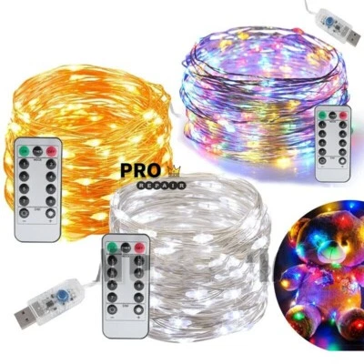 USB Twinkle LED String Fairy Lights 5-20M 50/100/200LED Copper Wire Party Remote - Image 1 of 4
