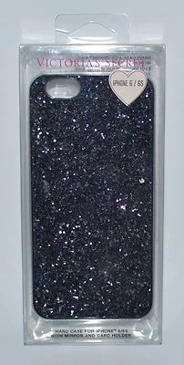 VICTORIA'S SECRET BLACK GLITTER MIRROR IPHONE 6 6S HARD CASE SLEEVE CARD HOLDER - Image 1 of 4