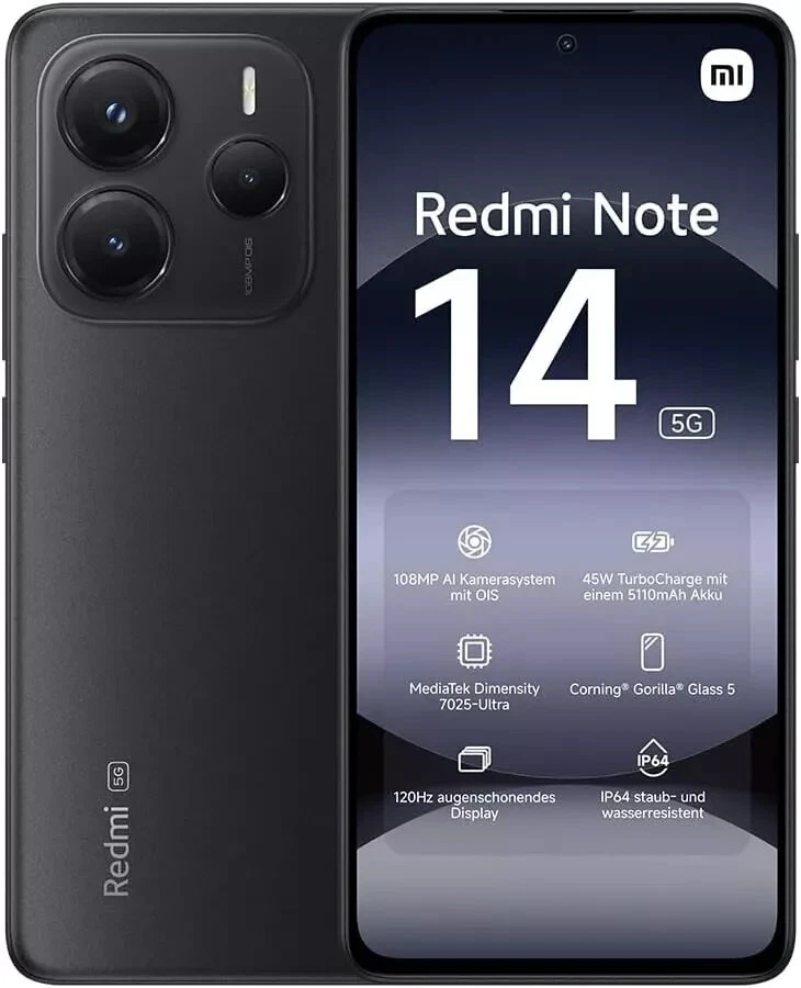 XIAOMI REDMi NOTE 14 5G NERO 8GB 256GB RAM NFC AI DUAL SIM 6,67 ITALIA NO BRAND - Immagine 1 di 4