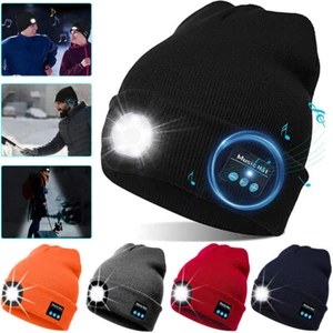 Unisex Bluetooth 5.0 Music Beanie Hat Handsfree Speaker LED Head Lamp Light Hat - Picture 1 of 23