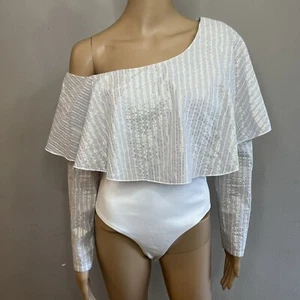 NUEVO CON ETIQUETAS Por Egreis Body Oro Blanco a Rayas Un Hombro Mangas Largas Talla M - Imagen 1 de 5