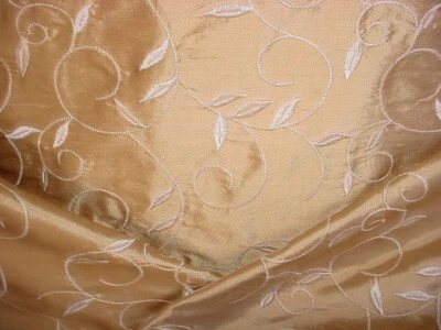 Kravet 24637 Antique Gold Embroidered Silk Scroll Vine Upholstery Fabric - Image 1 of 4