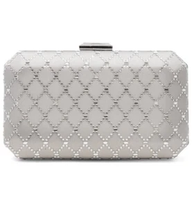 INC International Concepts Sasha satin embellished sparkle clutch -Silver(Used) - Picture 1 of 13