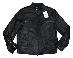 Theory Wynmore Herren-Motorradjacke aus echtem Lammleder mit durchgehendem Reißverschluss neu mit Etikett schwarz - Bild 1 von 3