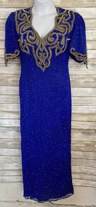 Vestido de Noche Vintage Años 80 Carina Talla Pequeña Seda Cuentas Azul Lentebrilla j298 - Imagen 1 de 5