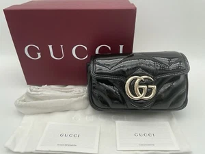 $1850 NEW GUCCI BLACK PATENT LEATHER MARMONT CROSSBODY SHOULDER BAG PURSE - Picture 1 of 15