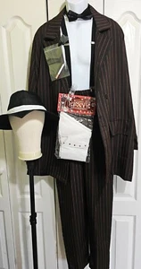 Gangster Costume Pinstripe Suit Suspenders Hat Spats Tie Roaring 20s Halloween L - Picture 1 of 9