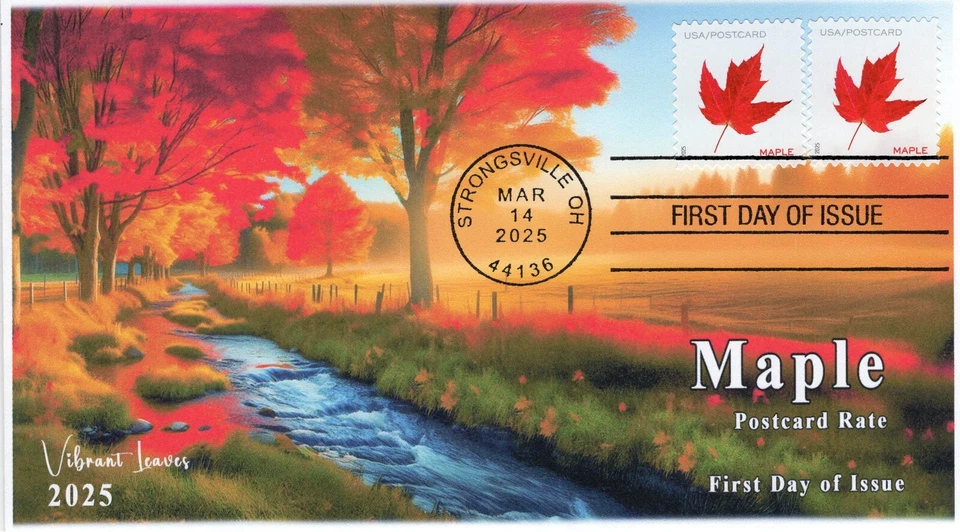 25-158, 2025, Vibrant Leaves, Standard Postmark, First Day Cover, Postcard Rate, - Image 1 of 1
