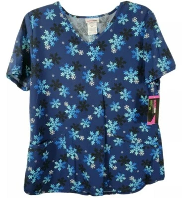 Nueva Blusa Médica Scrubstar Para Mujer Enfermera Cuello en V Copo de Nieve Talla Mediana Foto 1 de 4