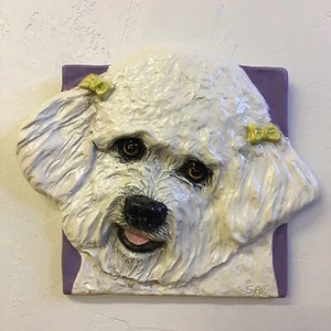 Bichon Frise Keramik 3D Hund Portrait Fliese Handarbeit von Sondra Alexander Art - Bild 1 von 4