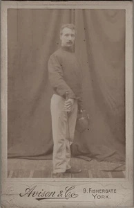 Man posing with Fencing Sport Gear Antique Cabinet Photo 1889 Fishergate, NY - Picture 1 of 5