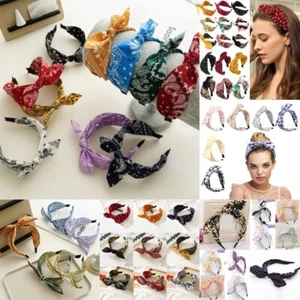 Nueva diadema de moño de cinta ancha diadema orejas de conejo alambre lazo flexible de colección - Imagen 1 de 48