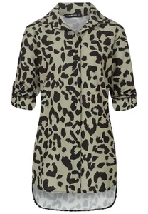 CLOUD5IVE Blusa Camicia donna lunga motivo leopardata green/black - Picture 1 of 8