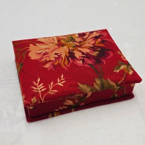 Vintage Red Floral Decorative Storage Trinket Jewelry Keepsake Box Lid Hinged - Picture 1 of 6