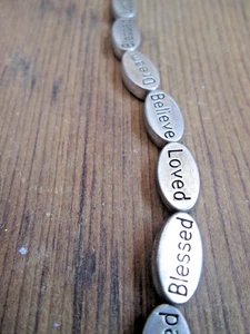 LOVE Blessed Believe Dream Silver Metal Bracelet Oval Bead Text Affirmation 7" - Picture 1 of 6