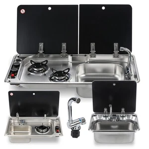 GEARZAAR Campervan Sink & Cooker / Hob Combination Unit kit W / Hot Cold Faucet - Picture 1 of 9