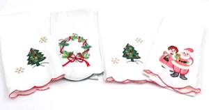 Lote De 4 Toallas De Té De Colección Algodón Blanco Bordado y Deco Vacaciones Navidad MCM - Imagen 1 de 6