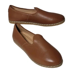 NNB Charix Größe 5 braune klassische handwerklich cognacfarbene Leder-Slipper flache Schuhe - Bild 1 von 7