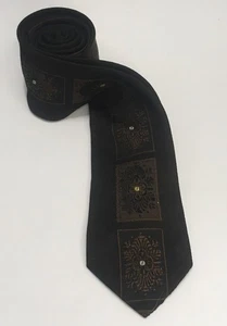 Beau Brummell Black & Brown Skinny Silk Necktie Vintage - Picture 1 of 4