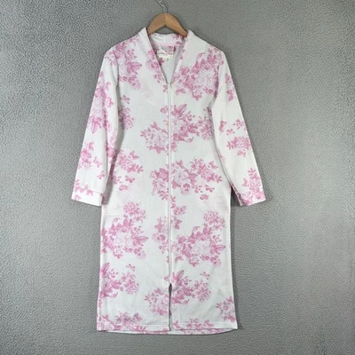 Laura Ashley Robe Women Medium Floral Zip Long Sleeve Pockets Waffle knit Pajama - Image 1 of 4