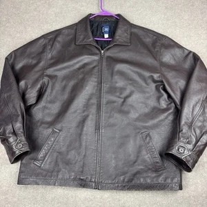 Vintage Y2K GAP Lederjacke Herren XXL braun distressed Reißverschluss gesteppt gefüttert 2000 - Bild 1 von 24