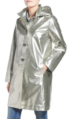 CHAQUETA ABRIGO NUEVA CON ETIQUETAS JANE POST ICÓNICA PERLA METÁLICA PRINCESA LLUVIA SLICKER TALLA M Foto 1 de 4